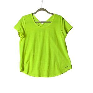 Eddie Bauer V-Neck Back Athletic Active Top Shirt Neon Yellow Women Size Small